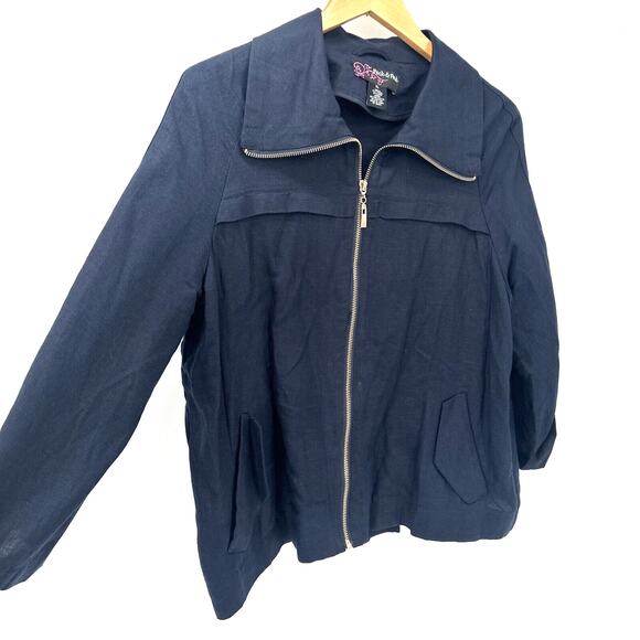 Peck & Peck Jacket Womens XL Crop Navy Blue Full Zip Linen Tencel Lightweight - Picture 3 of 8
